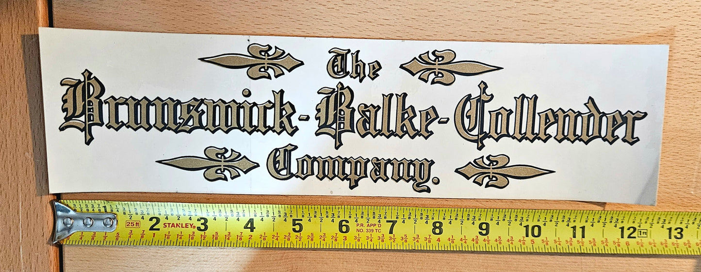 Vintage Brunswick Balke Collander Company Decal - Large